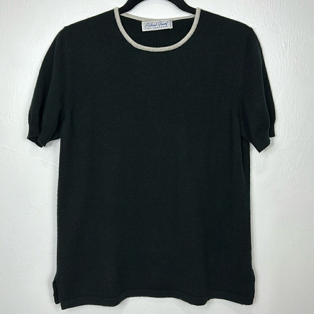 Richard Grand Black Cashmere Short Sleeve Contrast Crew Neck Sweater Size M